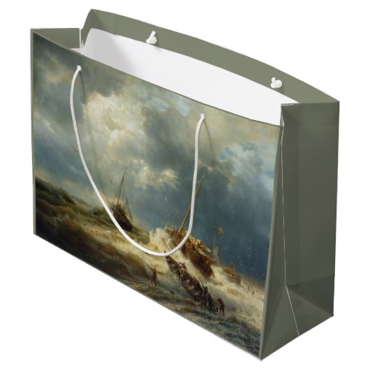 Schiffe in einem Sturm an der niederländischen Küs Große Geschenktüte (Rückseite Schrägansicht)