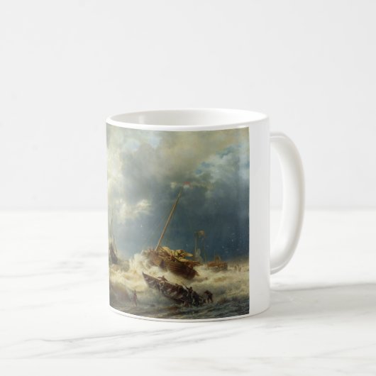Schiffe in einem Sturm an der niederländischen Küs Kaffeetasse (VorderseiteRechts)