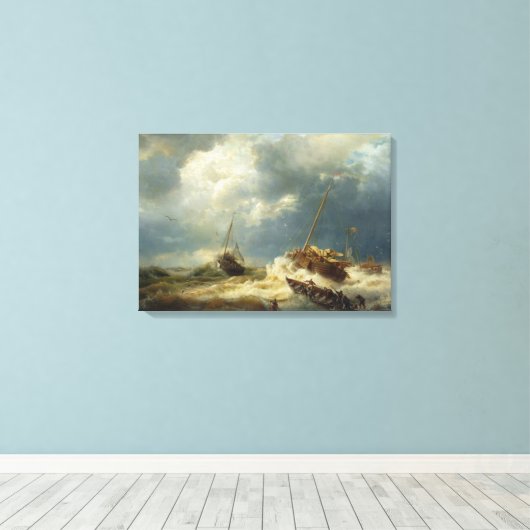 Schiffe in einem Sturm an der niederländischen Küs Leinwanddruck (Insitu (Holzboden))