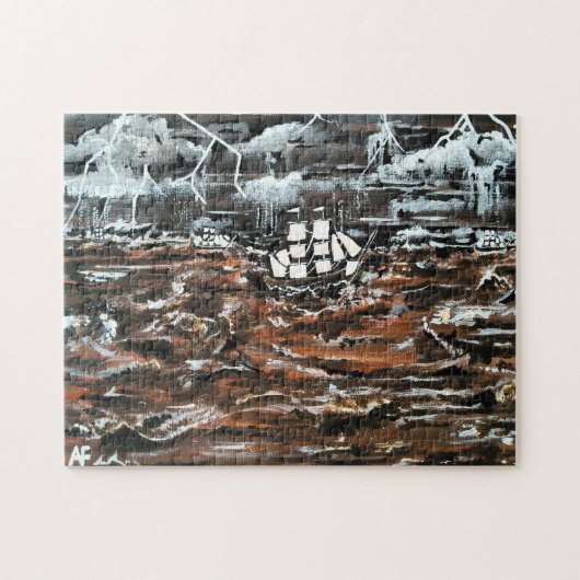 Schiffe in einem Sturm Gemälde von Alfred Fox Puzzle (Horizontal)