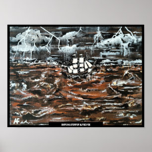 Schiffe in einem Sturmgemälde von Alfred Fox Poster