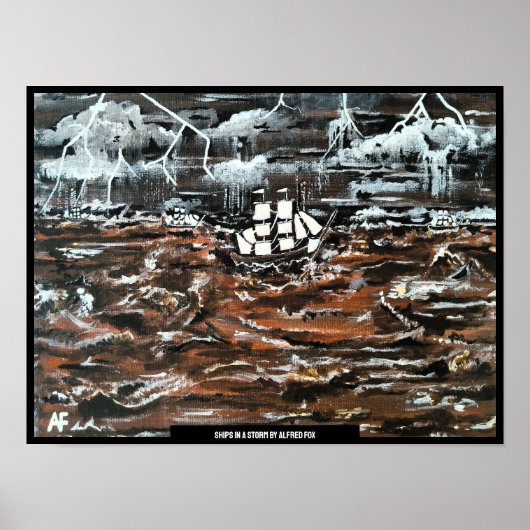 Schiffe in einem Sturmgemälde von Alfred Fox Poster (Vorne)
