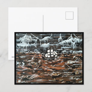 Schiffe in einem Sturmgemälde von Alfred Fox Postkarte