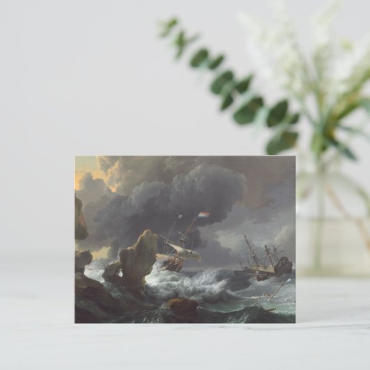 Schiffe in Seenot vor einer felsigen Küste Postkarte (Stehend Vorderseite)