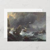 Schiffe in Seenot vor einer felsigen Küste Postkarte (Vorne/Hinten)