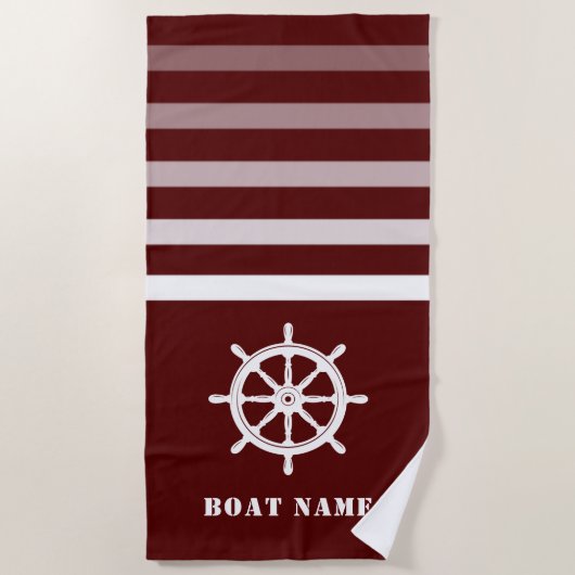 Schiffe Rad Helm Ihr Boot Name Marine Red Strandtuch (Vorderseite)