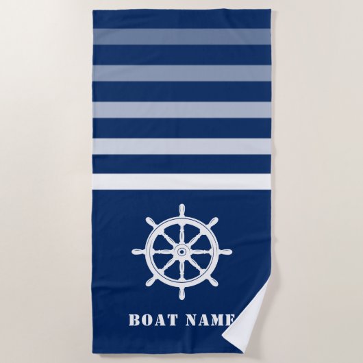 Schiffe Rad Helm Ihr Boot Name Navy Blue Strandtuch (Vorderseite)