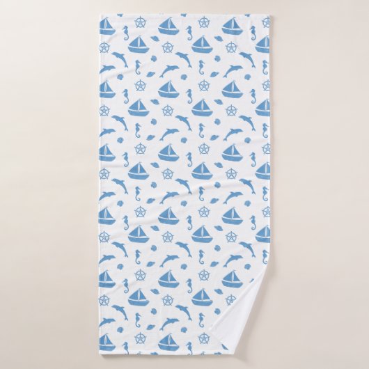 Schiffe und Delphine blaues Muster Badehandtuch (Badehandtuch)