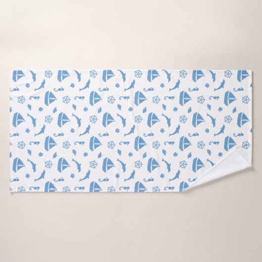 Schiffe und Delphine blaues Muster Badehandtuch (Badehandtuch)