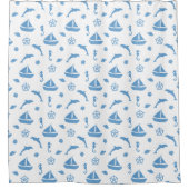 Schiffe und Delphine blaues Muster Duschvorhang (Vorderseite)