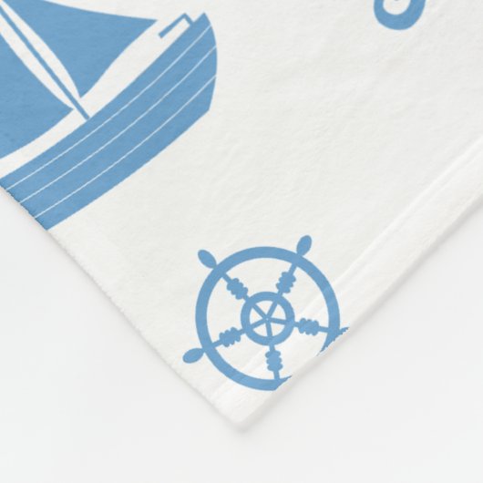 Schiffe und Delphine blaues Muster Fleecedecke (Ecke)