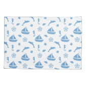 Schiffe und Delphine blaues Muster Kissenbezug (Rückseite-Links)