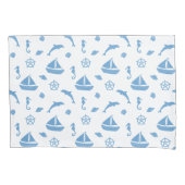 Schiffe und Delphine blaues Muster Kissenbezug (Vorderseite-Links)