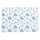 Schiffe und Delphine blaues Muster Kissenbezug (Vorderseite-Rechts)