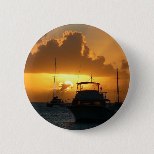 Schiffe und Sonnenuntergang tropische Seascape Button (Vorderseite)