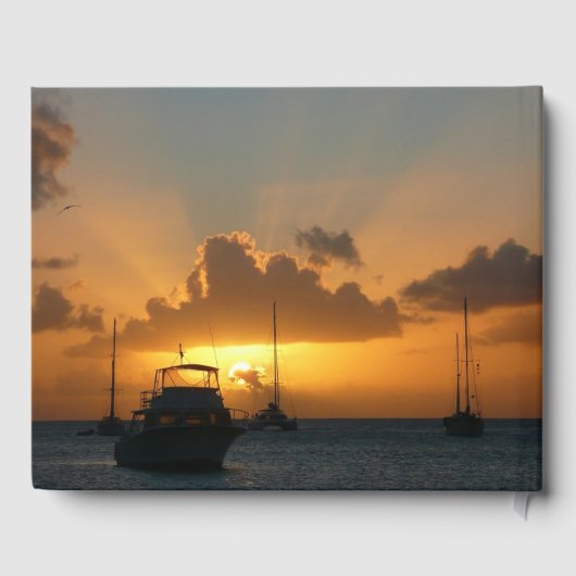 Schiffe und Sonnenuntergang tropische Seascape Gästebuch (Rückseite)