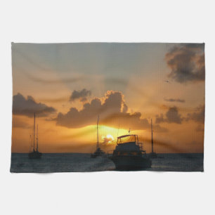Schiffe und Sonnenuntergang tropische Seascape Handtuch