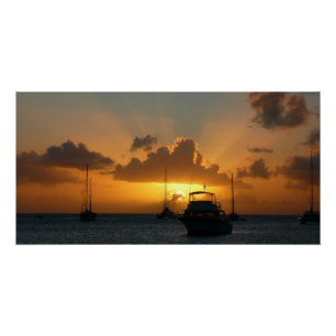 Schiffe und Sonnenuntergang tropische Seascape Poster