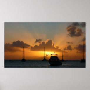 Schiffe und Sonnenuntergang tropische Seascape Poster