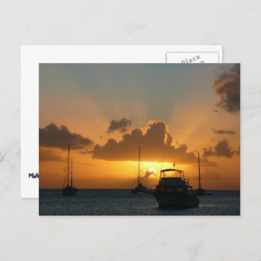 Schiffe und Sonnenuntergang tropische Seascape Postkarte (Vorne/Hinten)