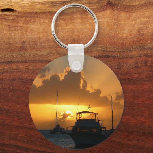 Schiffe und Sonnenuntergang tropische Seascape Schlüsselanhänger (Rückseite)