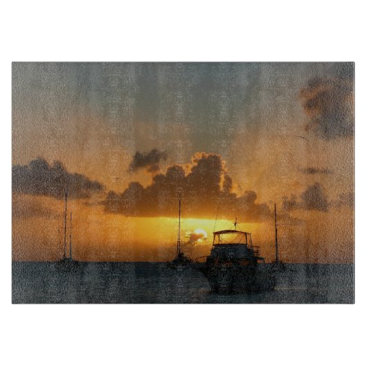 Schiffe und Sonnenuntergang tropische Seascape Schneidebrett (Vorderseite)
