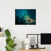 Schiffe unter dem Halbmond und Nordlichter Poster (Heimbüro)