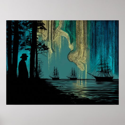 Schiffe unter den Nordlichtern Poster (Vorne)