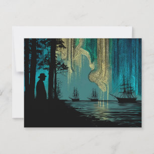 Schiffe unter den Nordlichtern Postkarte