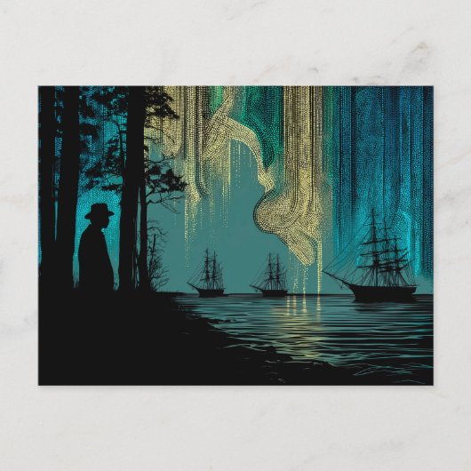 Schiffe unter den Nordlichtern Postkarte (Vorderseite)