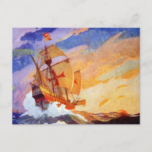 Schiffe von Christoph Kolumbus auf See Vintage Postkarte