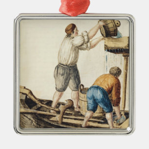 Schiffer, die Süßwasser in die Rohrleitungen Silbernes Ornament