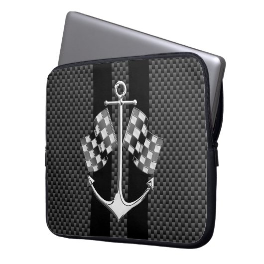 Schifffahrt Nautical Checkered Carbon Fibre Style Laptopschutzhülle (Vorderseite Links)