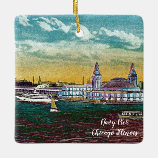 Schifffahrt Vom Chicago See 1920er Jahre Wasserfar Keramikornament (Vorderseite)