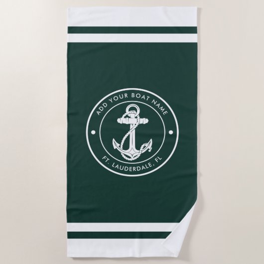 Schiffname Anker Grün Custom Strandtuch (Vorderseite)