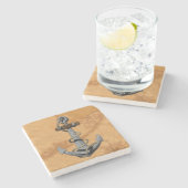 Schiffs-Anker und Seekarte Steinuntersetzer (Seitenansicht)