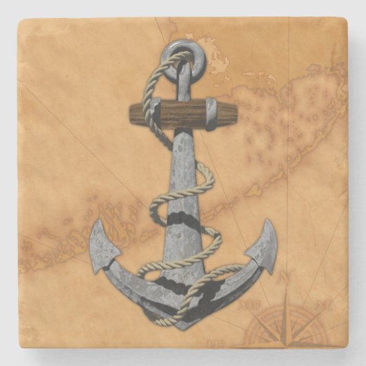 Schiffs-Anker und Seekarte Steinuntersetzer (Vorderseite)