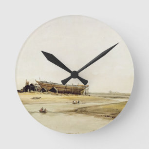 Schiffs-Gebäude (w/c auf Papier) Runde Wanduhr