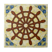 Schiffs-Helm drehen herein hölzerne alte Fliese (Vorderseite)