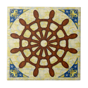 Schiffs-Helm drehen herein hölzerne alte Fliese