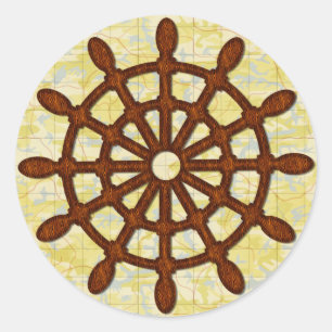 Schiffs-Helm drehen herein hölzerne alte Runder Aufkleber