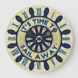 Schiffs-Helm-hölzernes Rad-blaues Große Wanduhr