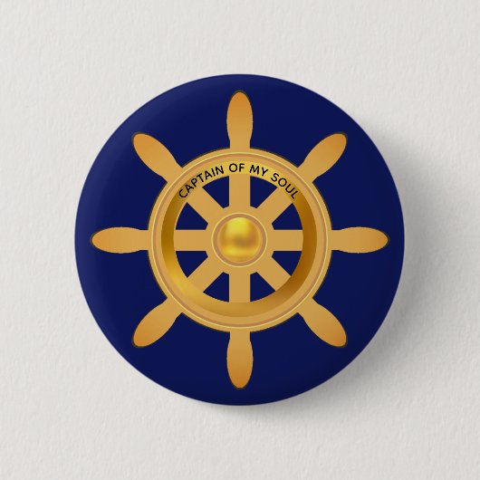 Schiffs Kapitän golden Schiffsruder auf navyblau Button (Vorderseite)