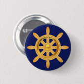 Schiffs Kapitän golden Schiffsruder auf navyblau Button (Vorne & Hinten)