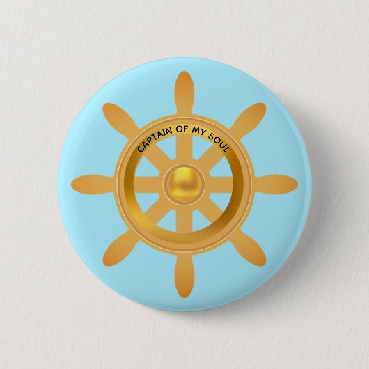 Schiffs Kapitän goldenes Schiffsruder auf hellblau Button (Vorderseite)