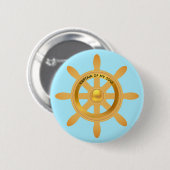 Schiffs Kapitän goldenes Schiffsruder auf hellblau Button (Vorne & Hinten)