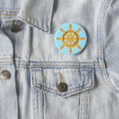 Schiffs Kapitän goldenes Schiffsruder auf hellblau Button (Beispiel)