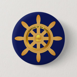 Schiffs Kapitän Goldenes Schiffsruder auf Marinebl Button