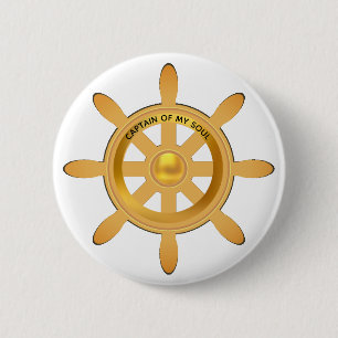 Schiffs Kapitän Goldenes Schiffsruder auf Weiß Button