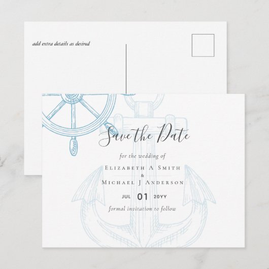 Schiffs-Steuerrad Hochzeit Postkarte (Vorne/Hinten)